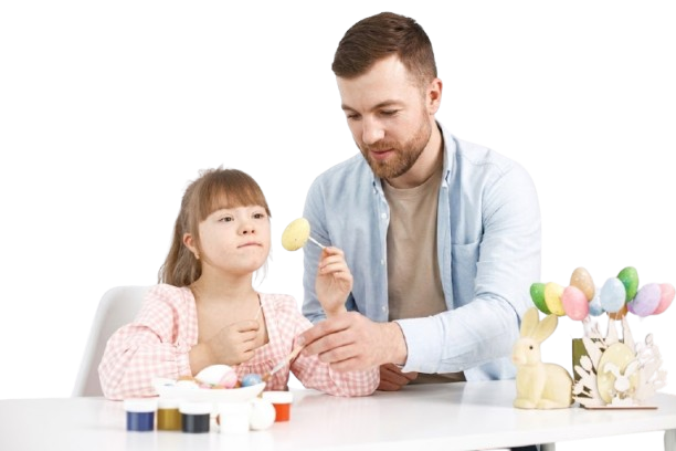 A father sharing a learning activity with his daughter